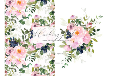 Romantic Watercolor Blush Floral Clipart Collection