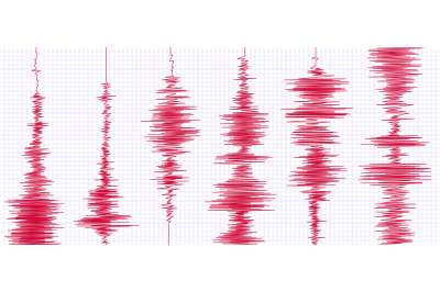 Seismogram earthquake graph. Oscilloscope waves, seismograms waveform