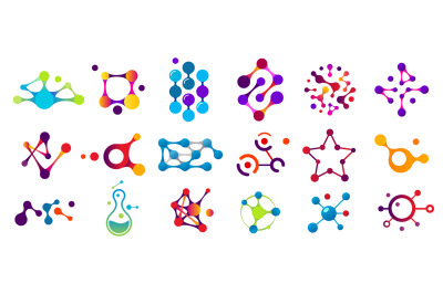 Connected molecules. Molecule connection model, chemistry particle and