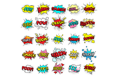 Exclamation texting comic signs on speech bubbles. Cartoon crash&2C; pow&2C;