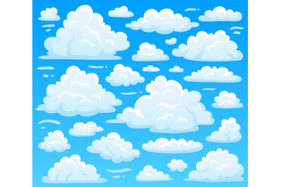 Cartoon fluffy cloud at azure skyscape. Heavenly clouds on blue sky&2C; a