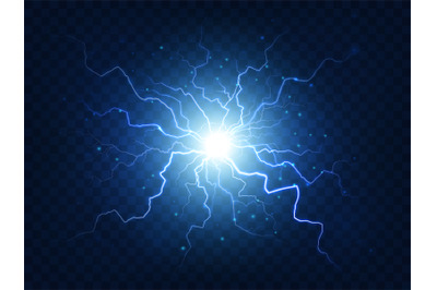 Electric power explosion with electrical flash, sparks and blue lightn