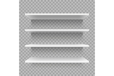 Modern empty 3d bookshelf. Retail shop shelf on wall. White shelves wi