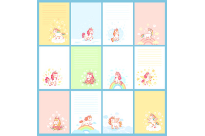 Magic cute unicorn cartoon template for birthday calendar&2C; girl journa