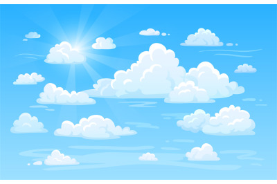 Blue clean air sky with clouds panorama. Cloud background vector illus