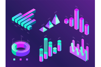 Modern isometric business infographic. Percentage charts, statistics c