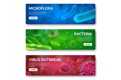 Microbiology 3d background. Viruses, infection and bacteria for banner