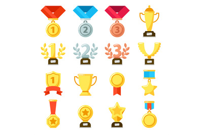 Achievement award, achiever trophy, achievements medal icon. Gold, sil