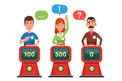 Characters answer test question on intellect show. Pressing button and