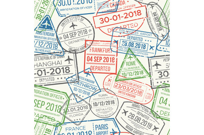 Travel visa airport stamps seamless pattern. Traveling document, vise