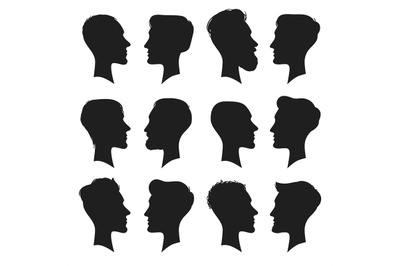 Adult male head profile silhouette. Man icon. Fashion people haircut o