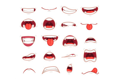 Cartoon mouths. Facial expression surprised mouth with teeth shock sho