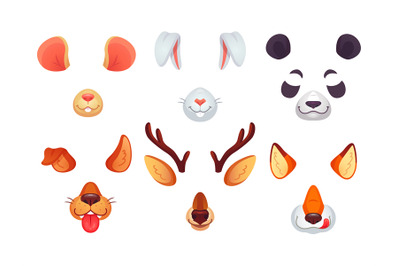 Cartoon phone masks. Funny animals ears, tongue and eyes. Brown dog bu