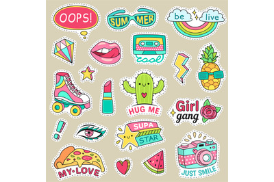 Fun fashion teenage stickers. Cute cartoons patches for teenager. Stic