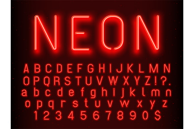 Bar or Casino glowing sign elements. Red neon letters and numbers with