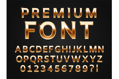 Glossy gold typeface, shine alphabet letters collection for premium te
