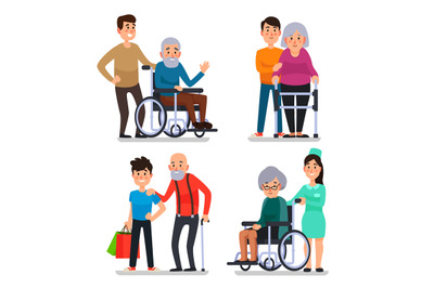 Help old disabled people. Social worker of volunteer community helps e
