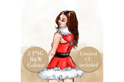 Christmas Santa Dress Girl Clipart