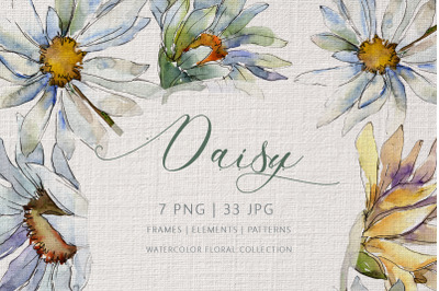 Daisy Watercolor Clipart. Digital Flowers. Clipart.Manual painting.