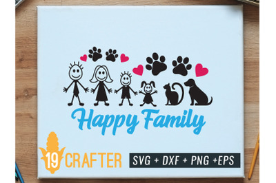 happy family with cat and dos pet svg cut file