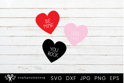 Be Mine, I Dig you, You Rock, Valentine&#039;s Day Love Hearts Svg