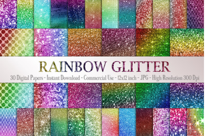 30 Rainbow Shimmering Fairy Unicorn Glitter Digital Papers