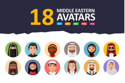 18 Flat &amp; Middle Eastern Avatars