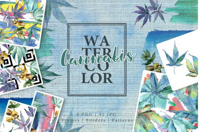 Watercolor cannabis PNG leaves set, Commercial Use, Personal Use