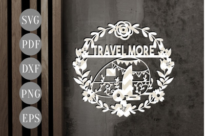 Travel More Papercut Template, Summer Camper SVG, PDF, EPS, DXF