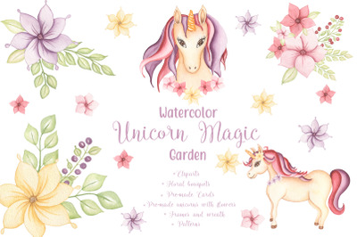 Watercolor Unicorn Magic Garden