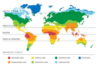 World Climate Map with Temperature Zones