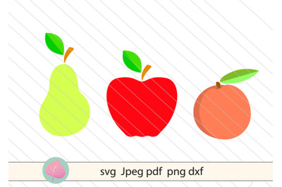 Apple pear peach svg vector clipart, fruits  cut file