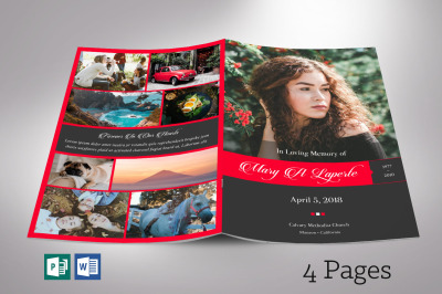 Remember Red Funeral Program Word Publisher Template 4 Pages