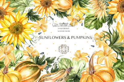 Watercolor Sunflower &amp; Pumpkins