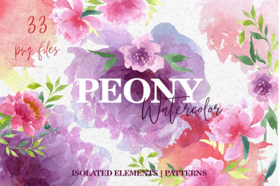 Watercolor pink peonies PNG collection
