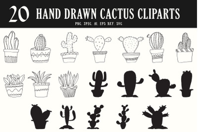 20 HandDrawn Cactus Cliparts