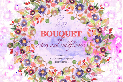 Watercolor &nbsp;Bouquet with asters and wildflowers PNG