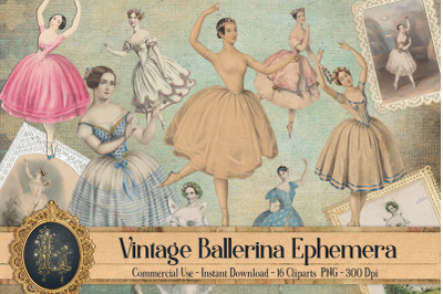 16 Vintage Ballerina Ephemera Victorian PNG Digital Images