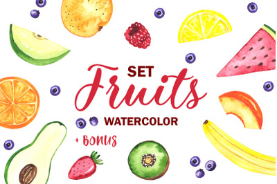 Fruits. Watercolor set. Clipart