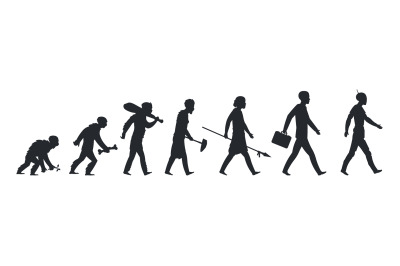 Human evolution silhouette. Monkey ape and caveman to businessman grow