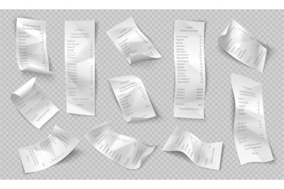 Realistic receipt. Restaurant bill, shop and supermarket paper receipt