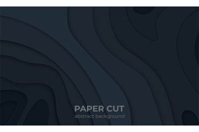 Black paper cut background. 3D abstract liquid cutout layers, topograp