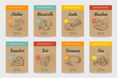 Cheese posters. Gourmet food vintage sketch&2C; organic menu design&2C; chee