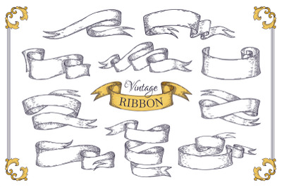 Hand drawn ribbons. Scroll elements for banner posters invitation card