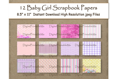 Baby Girl Digital Paper 11&quot; x 8.5&quot; scrapbook paper pink Texture 12 pri