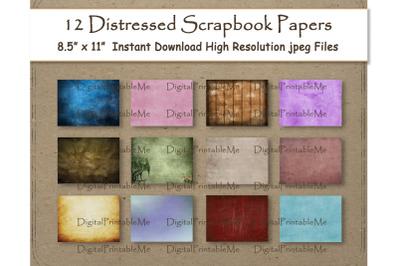 Distressed Digital Paper 11&quot; x 8.5&quot; Grungy scrapbook paper pages 12 pr