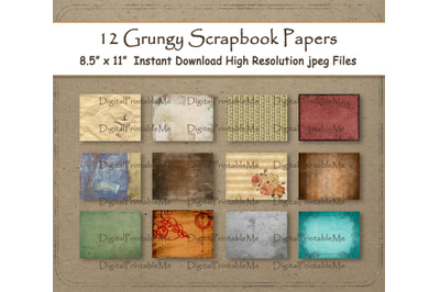 Distressed Digital Paper 11&quot; x 8.5&quot; Grungy scrapbook paper pages 12 pr