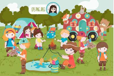 Camping fun time cliparts