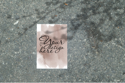 Card 3,5x5 mockup &nbsp;on gray asphalt with shadow