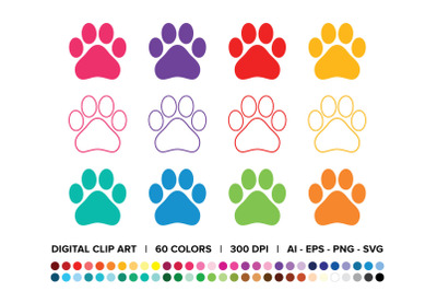 Dog Paw Prints Clip Art Set